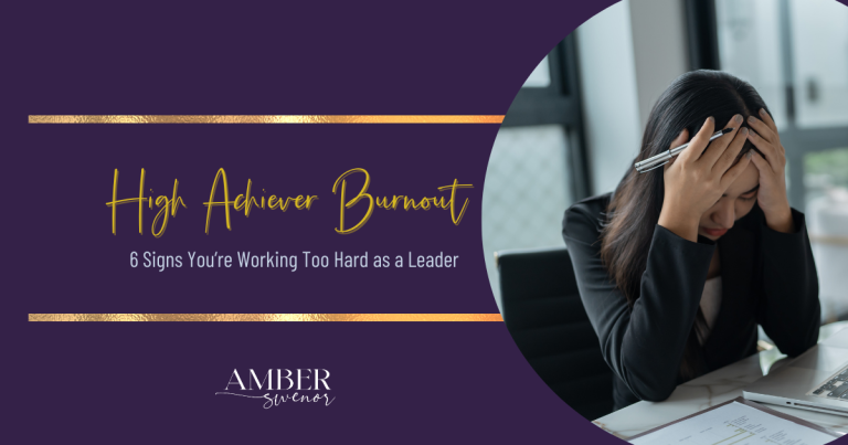 Stressed business woman experiencing high achiever burnout while working at desk in office